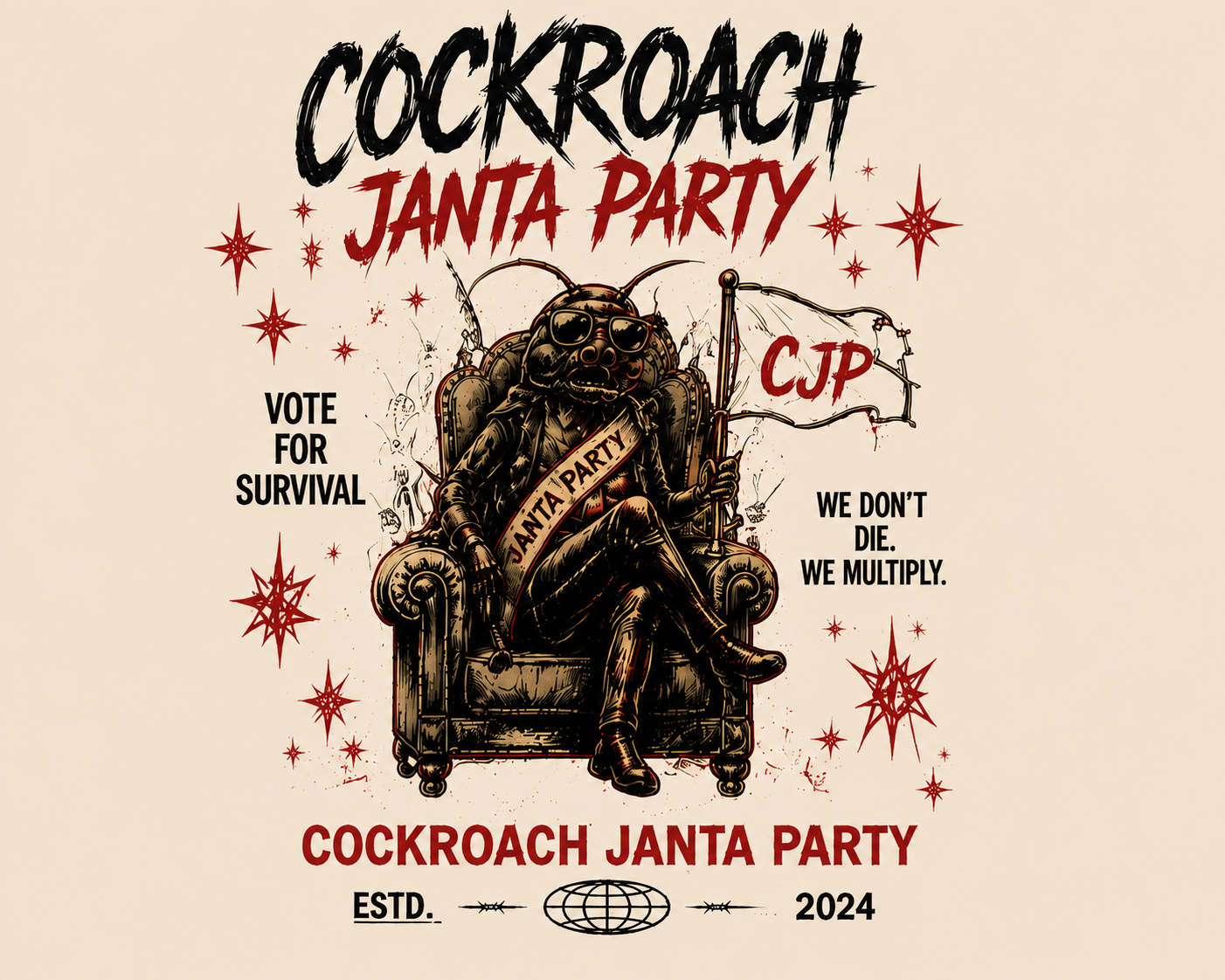 Cockroach Janta Party Oversized Tee — Beige