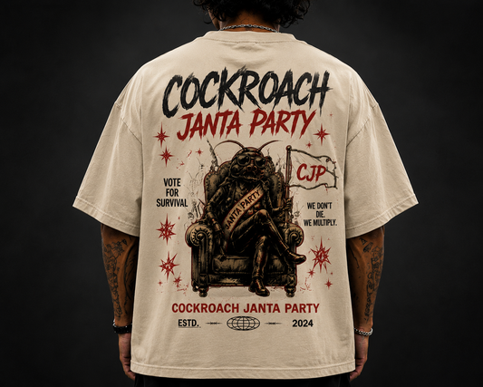 Cockroach Janta Party Oversized Tee — Beige