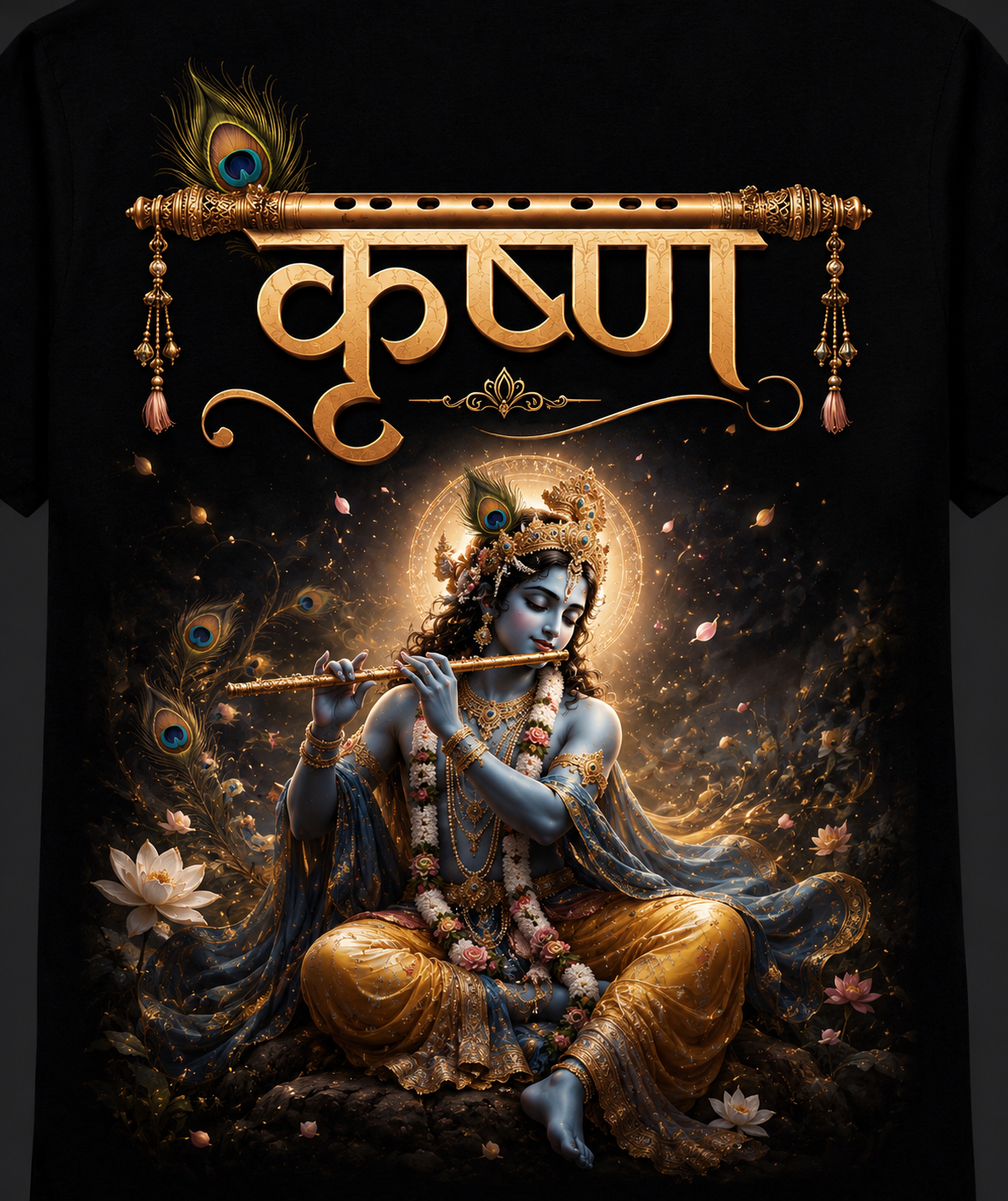 NYVRA Krishna Divine Graphic T-Shirt  | Aesthetic Spiritual Back Print Tee | Regular Fit Black Cotton Tshirt