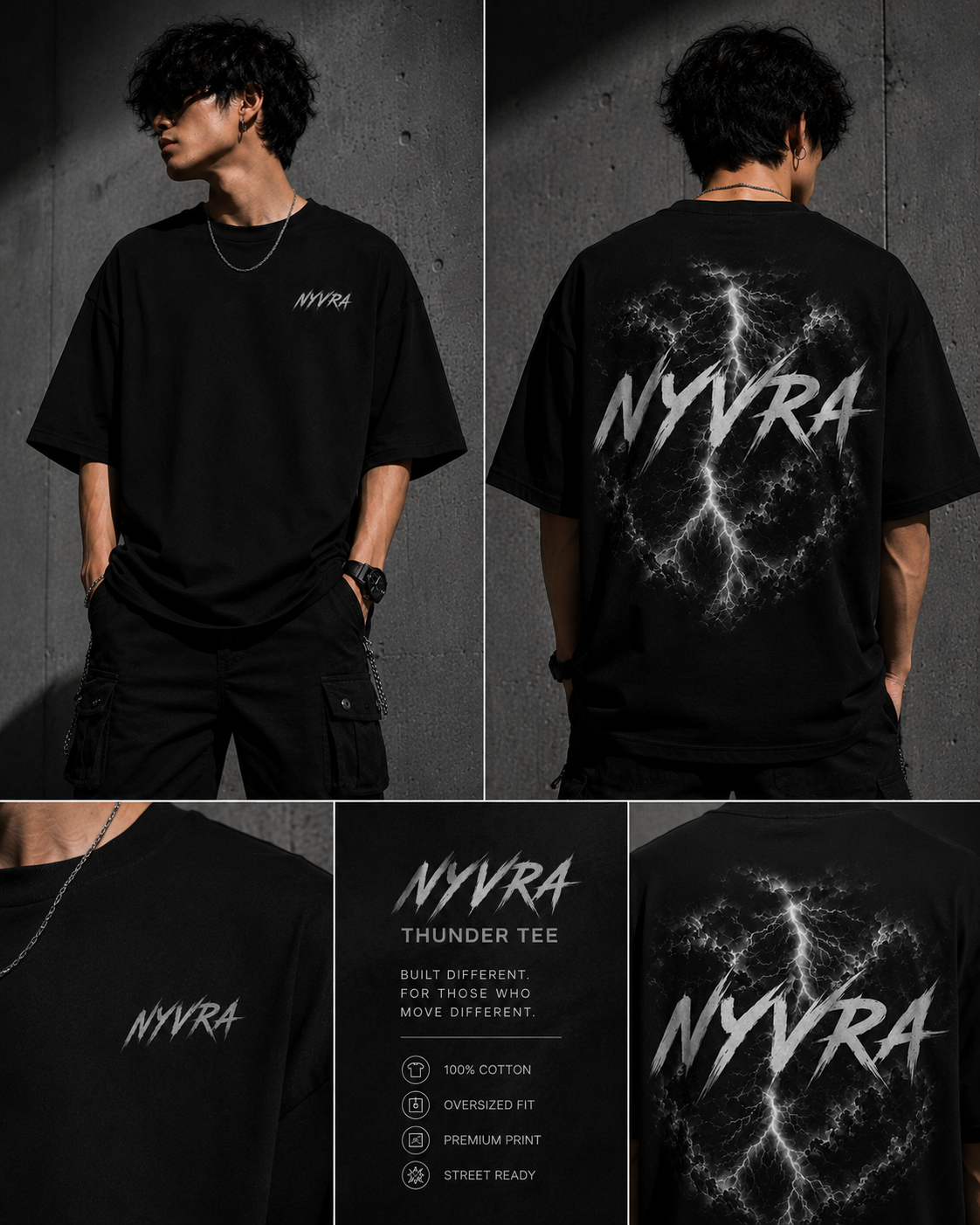 NYVRA Thunder Tee – Oversized Streetwear T-Shirt